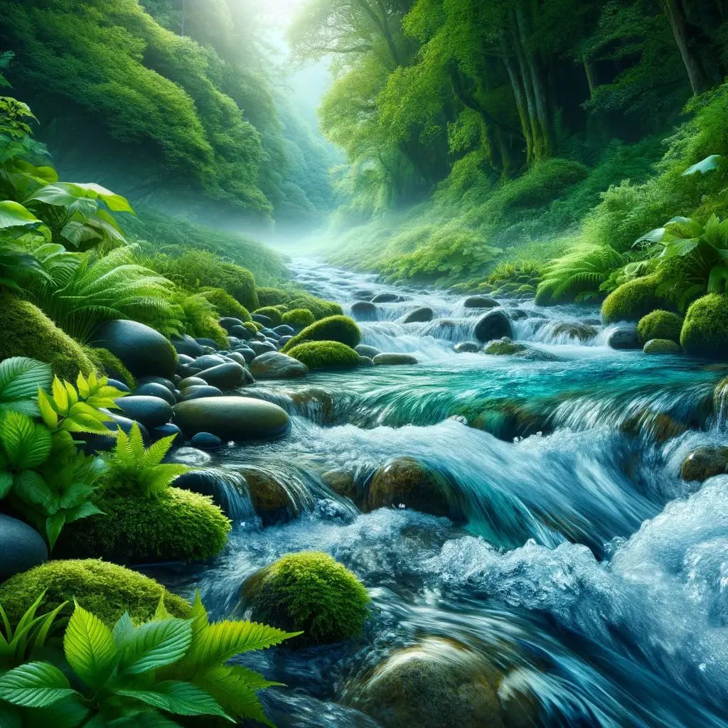 image d'une rivière avec des rapides dans une forêt verdoyante