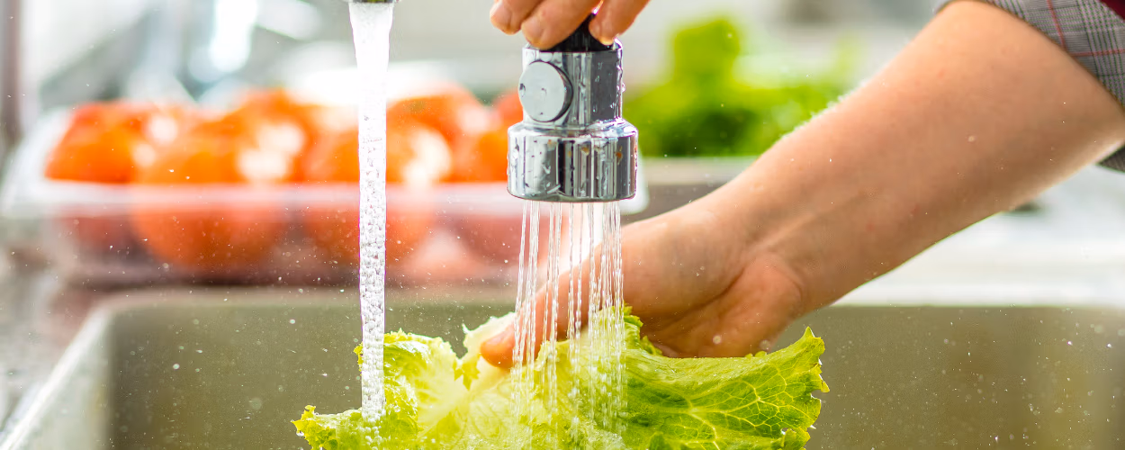 kitchen water filtration, clean eating, washing vegetables, water purity, healthy food preparation, filtration d'eau de cuisine, alimentation propre, lavage des légumes, pureté de l'eau, préparation de nourriture saine.