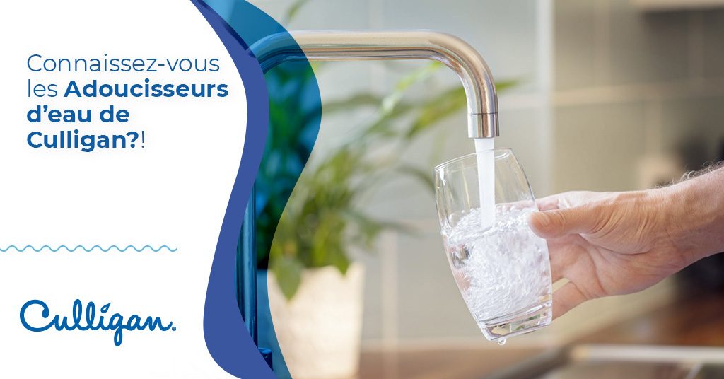 Verre d'eau qui se rempli au robinet à l'aode des adoucisseurs d'eau douce résidentiel, service proposé par Culligan service d'eau douce à Québec